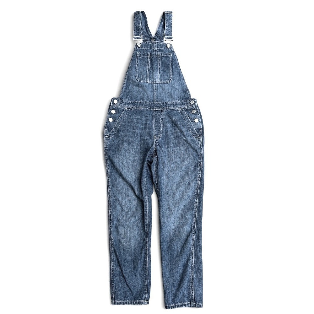 Gap Slouchy Denim Overalls Medium Indigo Blue Cotton Bib Jumpsuit Womens 27